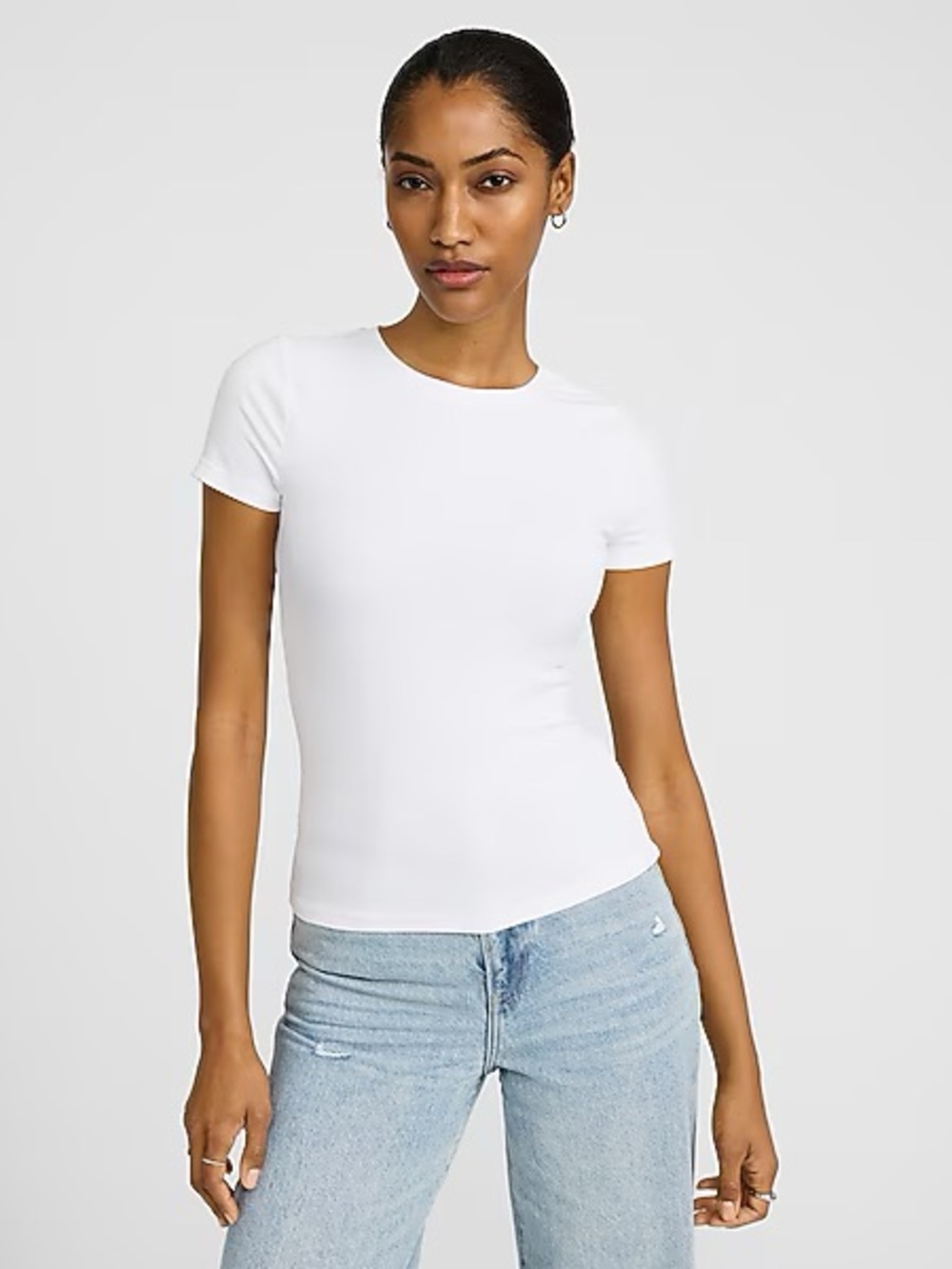 Express White Ribbed Crewneck Short Sleeve Tee